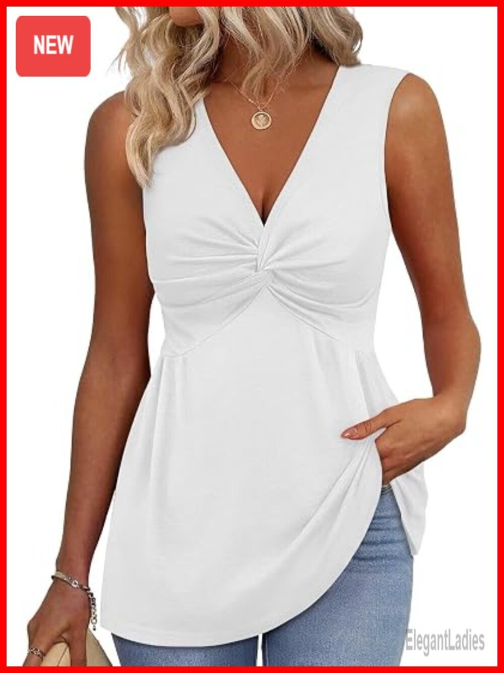 Twist Front Babydoll Tank Top - Summer Peplum Top